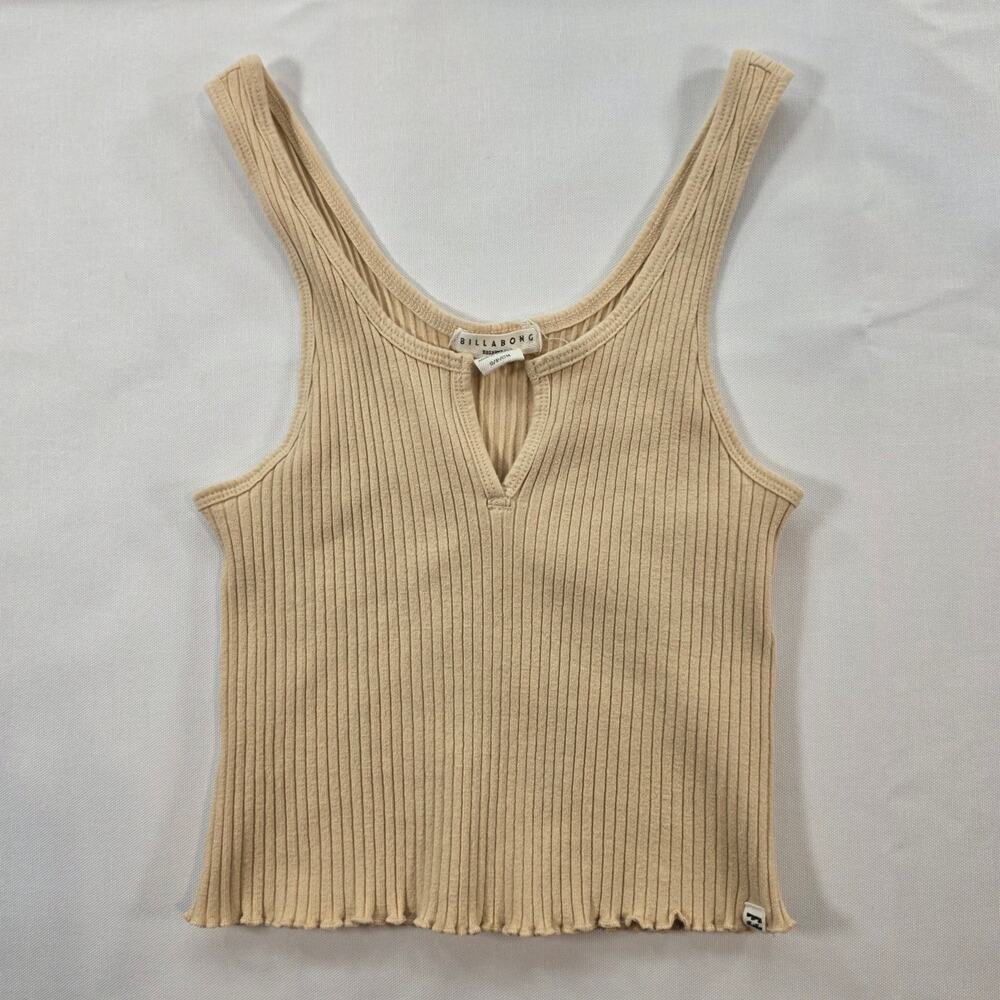 Billabong Essentials Ribbed Tank Top Womens S Beige Keyhole Stretch Crop